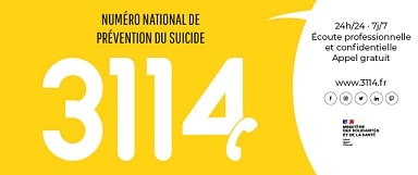 3114 - Le numéro national de prévention du suicide - 24h/27 - 7j/7